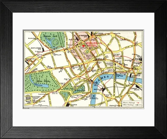 Framed Print : Map of Central London with Woburn House Hotel marked Framed Print : Map of Central London with Woburn House Hotel marked