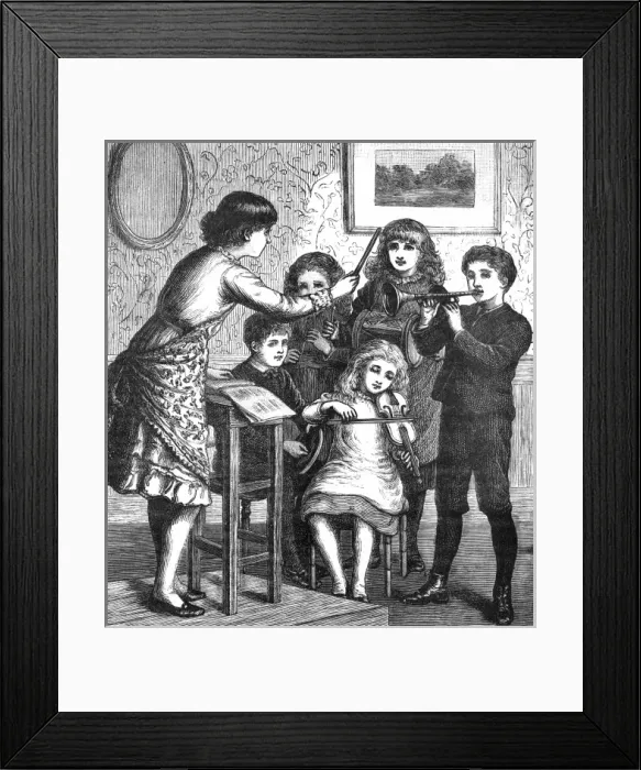 Framed Print : Music at home - ensemble of children conducted, c. 1870 Framed Print : Music at home - ensemble of children conducted, c. 1870
