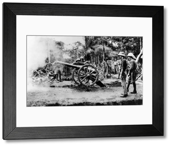 Framed Print : British naval gun in action, Cameroon, Africa, WW1 Framed Print : British naval gun in action, Cameroon, Africa, WW1