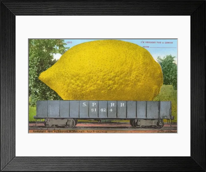 Framed Print : Rail car transporting a giant lemon Framed Print : Rail car transporting a giant lemon