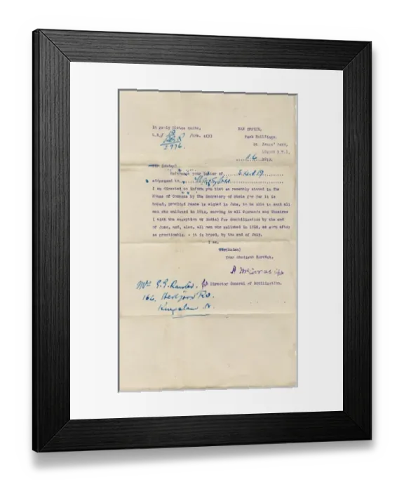 Framed Print : War Office letter to Mrs G G Ranstead Framed Print : War Office letter to Mrs G G Ranstead