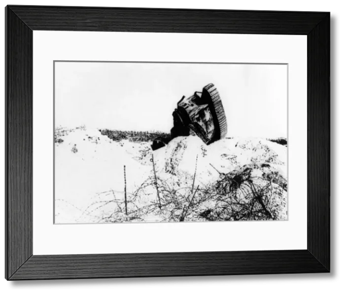 Framed Print : Disabled tank in winter, Somme, France, WW1 Framed Print : Disabled tank in winter, Somme, France, WW1
