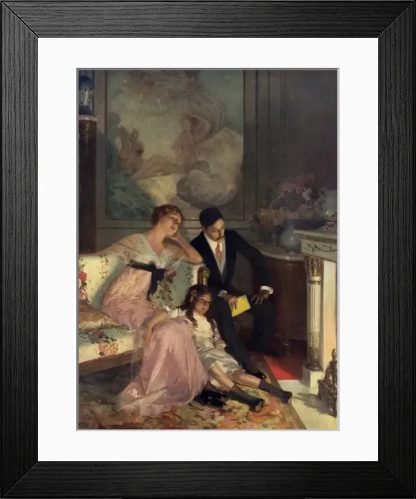 Framed Print : Family Reading by Rene Lelong Framed Print : Family Reading by Rene Lelong