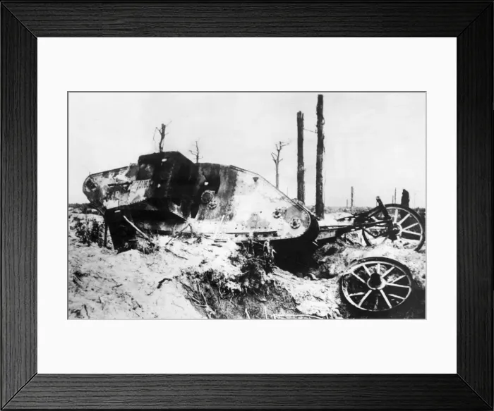 Framed Print : Damaged British male tank, Western Front, WW1