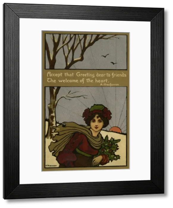 Framed Print : Xmas. Girl with holly by Ethel Parkinson Framed Print : Xmas. Girl with holly by Ethel Parkinson