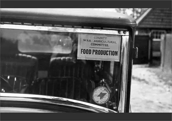 Wartime Food Production sticker in car windscreen, Churt