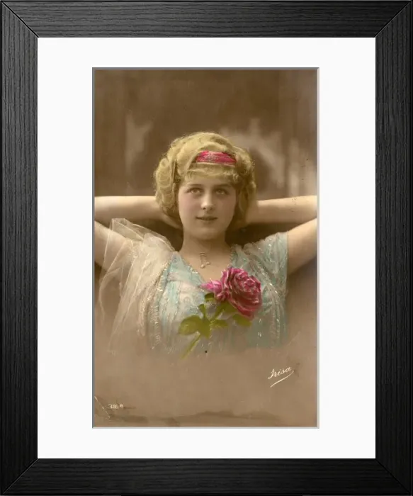 Framed Print : Young woman on a postcard Framed Print : Young woman on a postcard