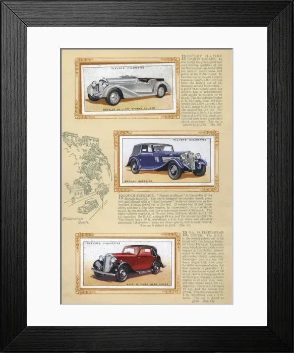 Framed Print : Player Motor Cars: Bentley, Brough and B. S. A Framed Print : Player Motor Cars: Bentley, Brough and B. S. A