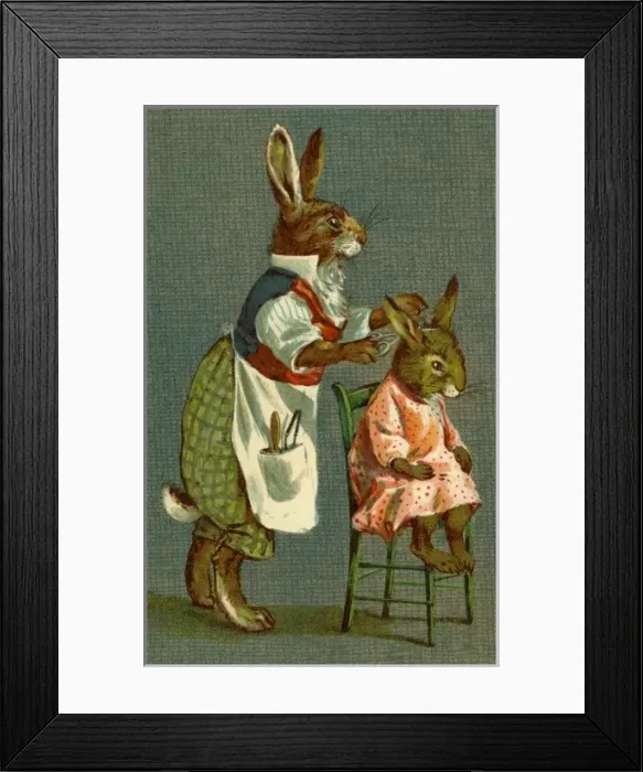 Framed Print : Haircut for Young Rabbit by g h Thompson Framed Print : Haircut for Young Rabbit by g h Thompson