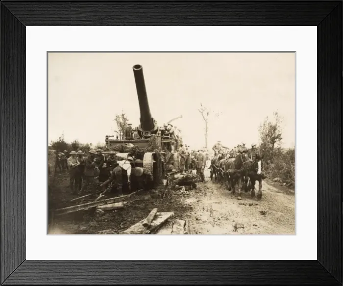Framed Print : Big gun and horses near Ypres, Western Front, WW1 Framed Print : Big gun and horses near Ypres, Western Front, WW1