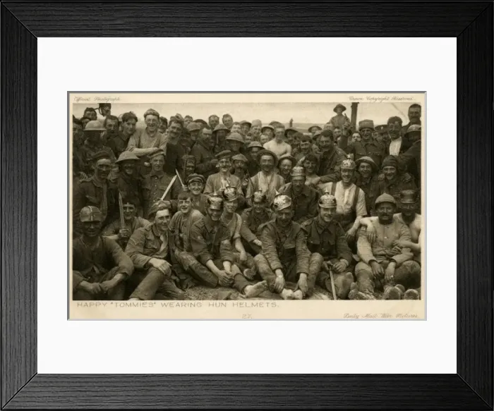 Framed Print : World War One - Trophy of German Helmets Framed Print : World War One - Trophy of German Helmets
