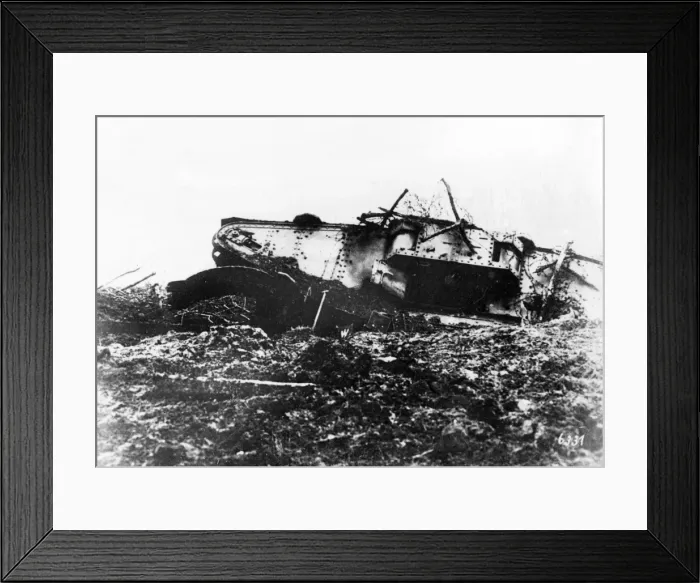 Framed Print : Disabled tank on Western Front, WW1 Framed Print : Disabled tank on Western Front, WW1