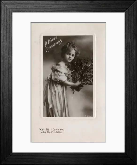 Framed Print : Little girl on a Happy Christmas postcard Framed Print : Little girl on a Happy Christmas postcard