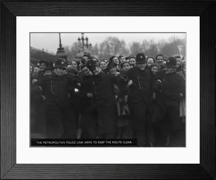 Framed Print : Royal Wedding 1947 - police hold back crowds Framed Print : Royal Wedding 1947 - police hold back crowds