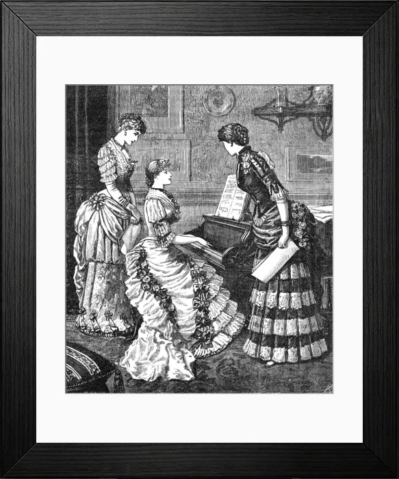 Framed Print : Music at home - fashionable trio at the piano, 1883 Framed Print : Music at home - fashionable trio at the piano, 1883