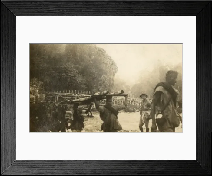 Framed Print : Taking guns across at Nloke Bridge, Cameroon, WW1 Framed Print : Taking guns across at Nloke Bridge, Cameroon, WW1