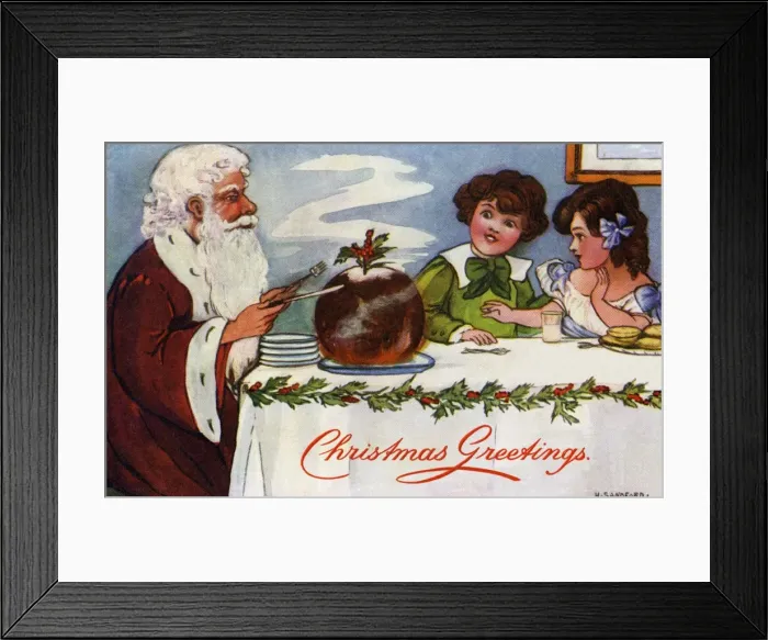 Framed Print : Santa cuts the Xmas pudding by Hilda Dix Sandford Framed Print : Santa cuts the Xmas pudding by Hilda Dix Sandford