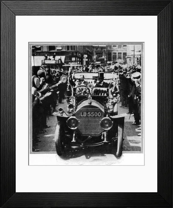 Framed Print : Louis Bleriot in London with Lord Northcliffe after Channel Framed Print : Louis Bleriot in London with Lord Northcliffe after Channel