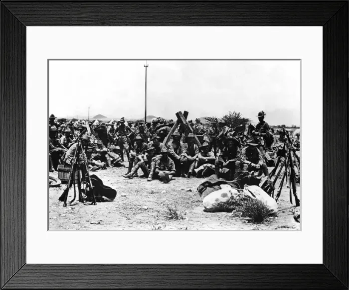 Framed Print : Troops halted during a march, South Africa, WW1 Framed Print : Troops halted during a march, South Africa, WW1
