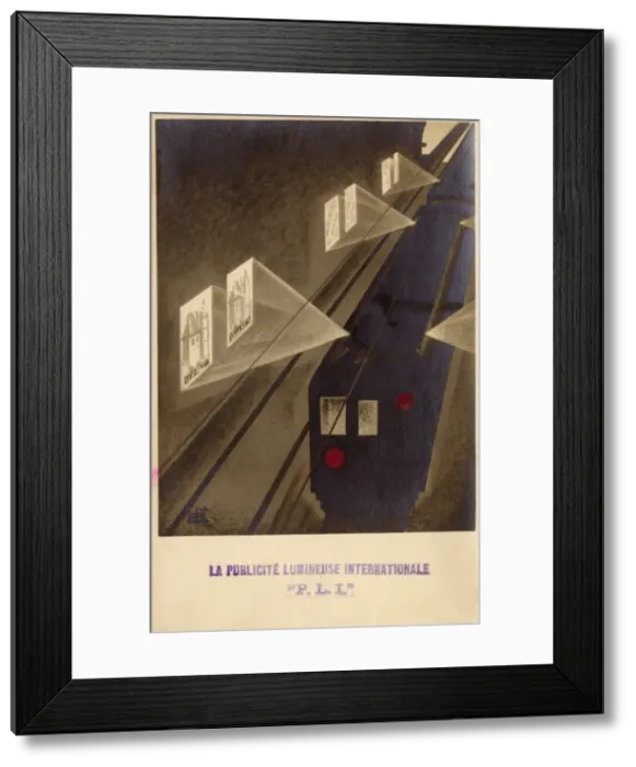 Framed Print : Projecting advertisements from a moving train Framed Print : Projecting advertisements from a moving train