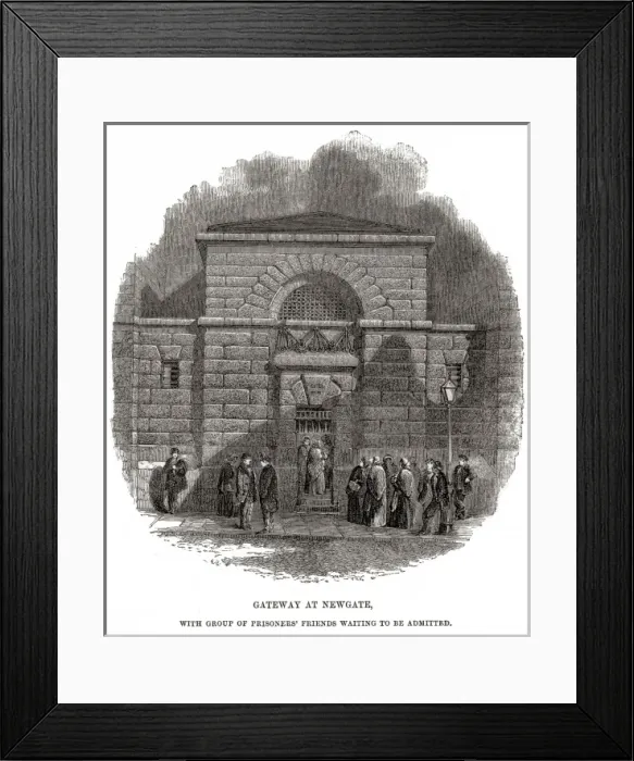 Framed Print : Entrance gate with waiting visitors, Newgate Prison Framed Print : Entrance gate with waiting visitors, Newgate Prison