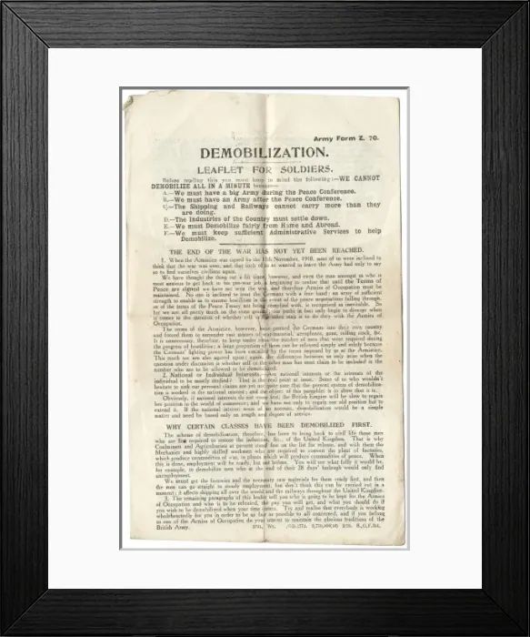 Framed Print : Demobilization leaflet for soldiers Framed Print : Demobilization leaflet for soldiers