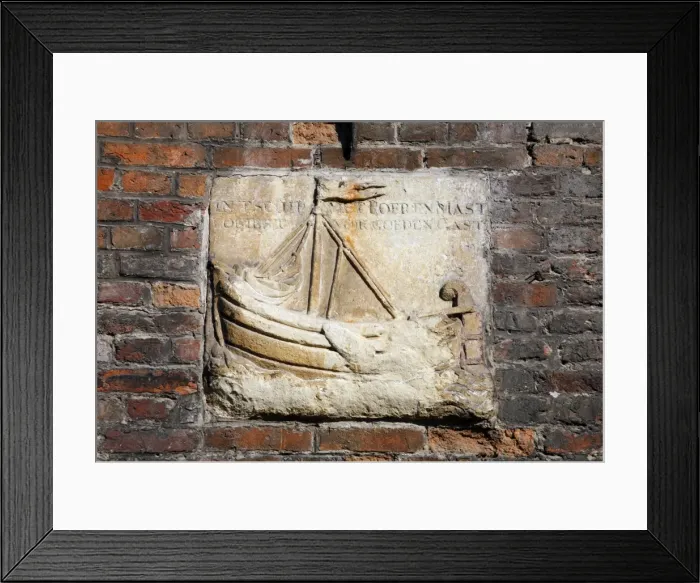 Framed Print : Ship plaque in Bruges, Belgium Framed Print : Ship plaque in Bruges, Belgium