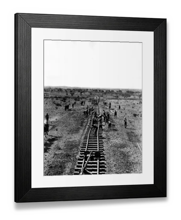 Framed Print : Railway staff laying track in South Africa, WW1 Framed Print : Railway staff laying track in South Africa, WW1