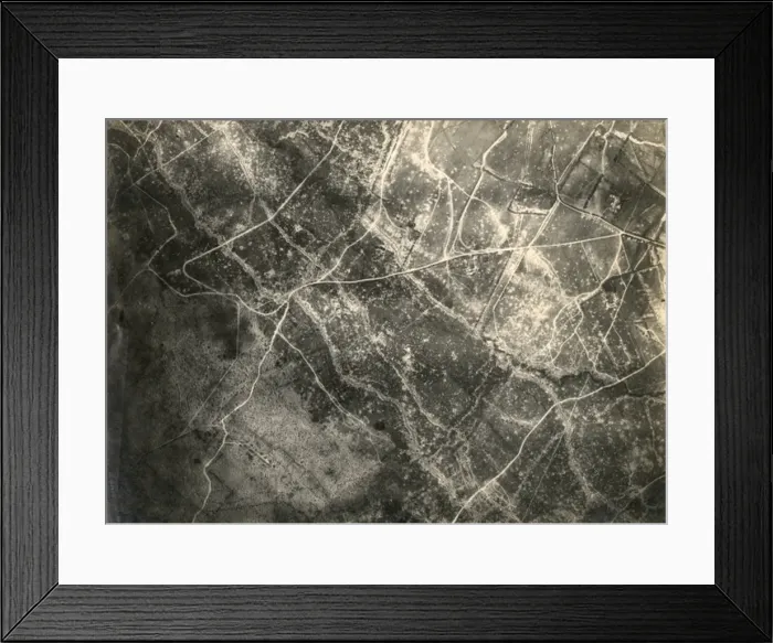 Framed Print : Aerial photograph of battle area, western front, WW1 Framed Print : Aerial photograph of battle area, western front, WW1