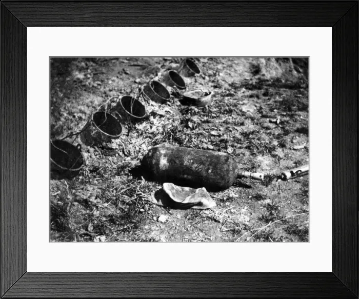 Framed Print : Gas canister after Battle of Neuve Chapelle, WW1 Framed Print : Gas canister after Battle of Neuve Chapelle, WW1