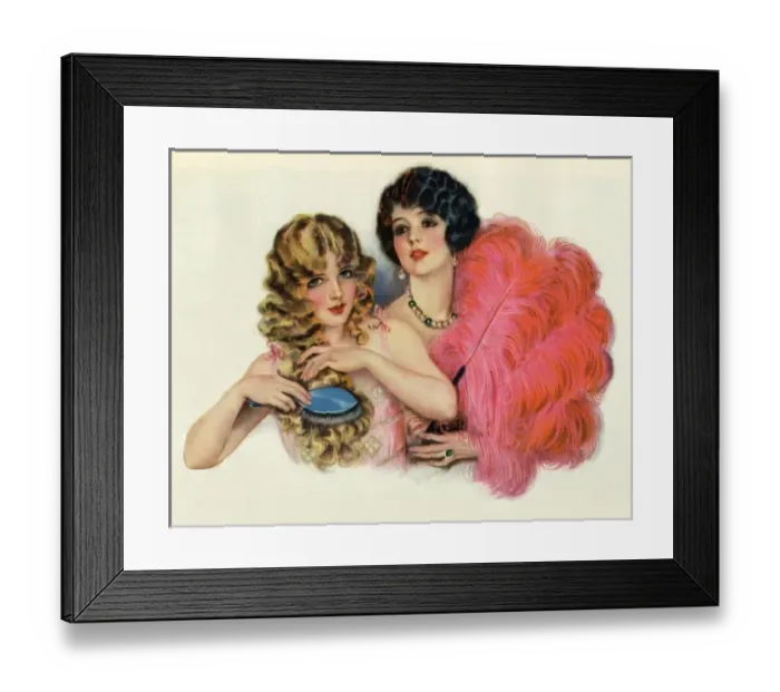 Framed Print : Two young ladies with feather boas Framed Print : Two young ladies with feather boas