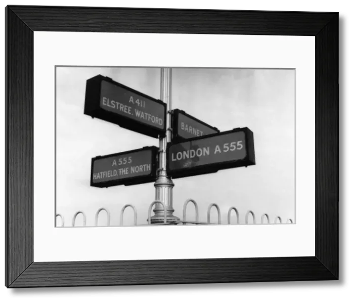 Framed Print : London signpost A555 A1 crossroads Framed Print : London signpost A555 A1 crossroads