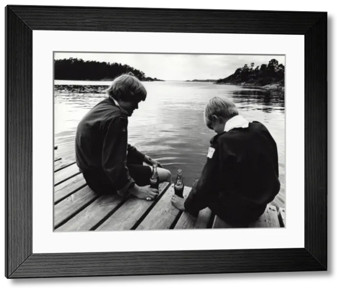 Framed Print : Swedish boy scouts on a jetty Framed Print : Swedish boy scouts on a jetty