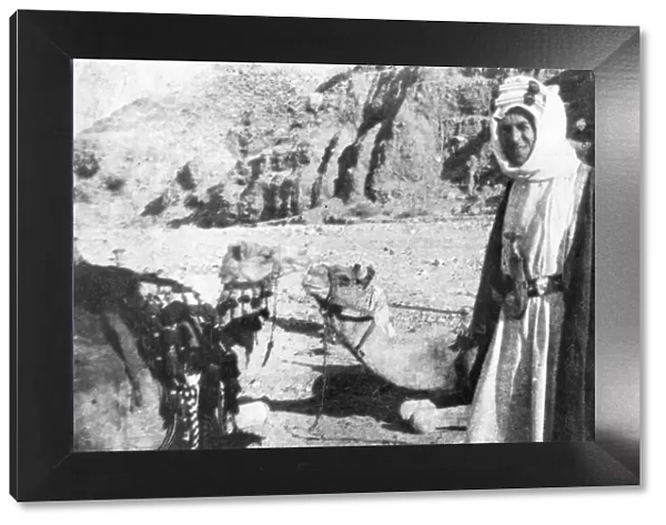 T E Lawrence (Lawrence of Arabia) with camels