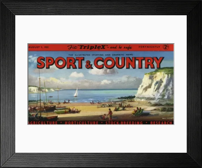 Framed Print : Sport & Country nameplate with beach scene Framed Print : Sport & Country nameplate with beach scene