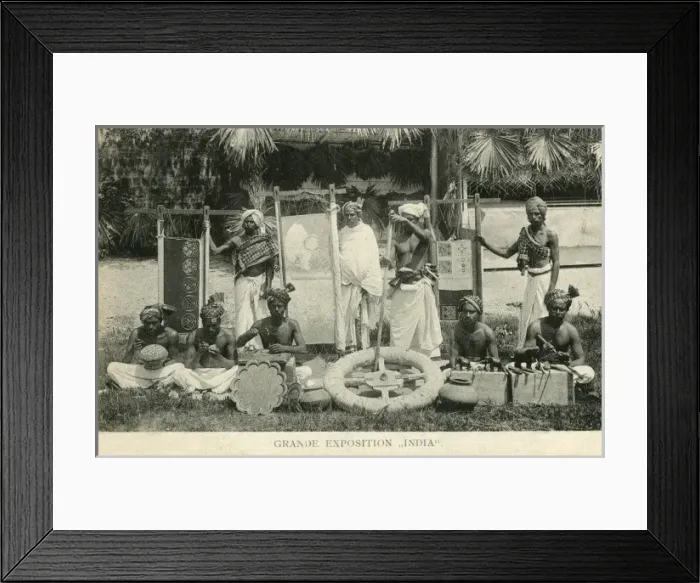 Framed Print : Great Indian Exhibition, Paris -- nine Indian men Framed Print : Great Indian Exhibition, Paris -- nine Indian men