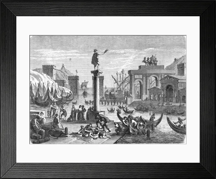 Framed Print : Ancient ships in a Roman seaport Framed Print : Ancient ships in a Roman seaport