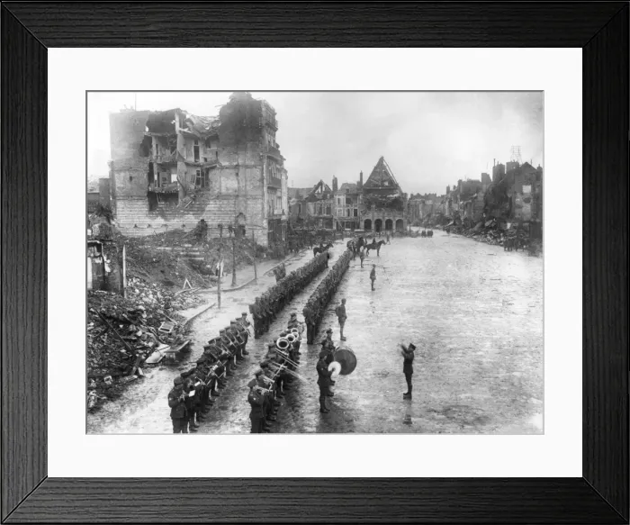 Framed Print : President Poincare visiting recaptured Peronne, France Framed Print : President Poincare visiting recaptured Peronne, France