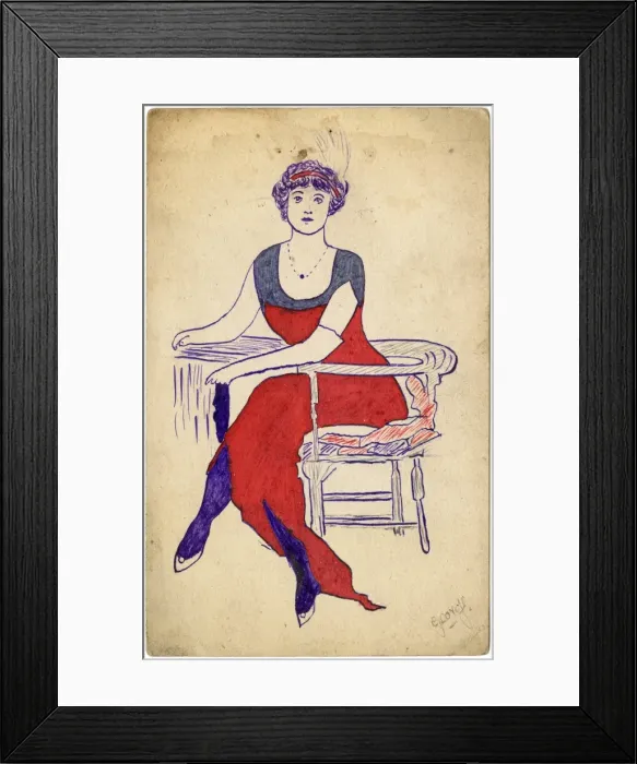 Framed Print : Portrait of a fashionable woman on a postcard, George Ranste Framed Print : Portrait of a fashionable woman on a postcard, George Ranste