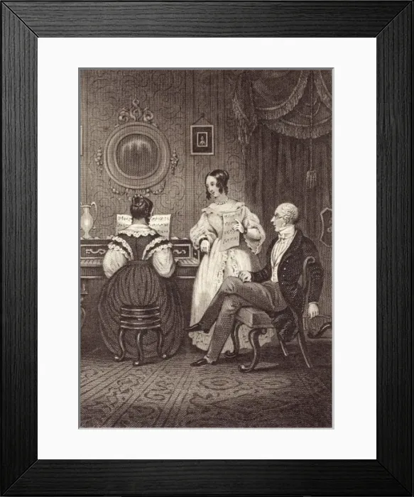 Framed Print : Music at home - round the piano, c. 1835 Framed Print : Music at home - round the piano, c. 1835