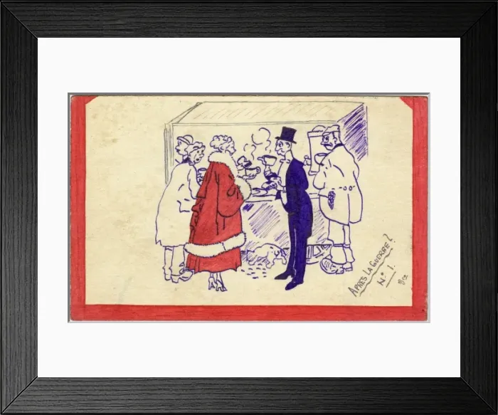 Framed Print : Hand drawn postcard by George Ranstead Apres la Guerre Framed Print : Hand drawn postcard by George Ranstead Apres la Guerre