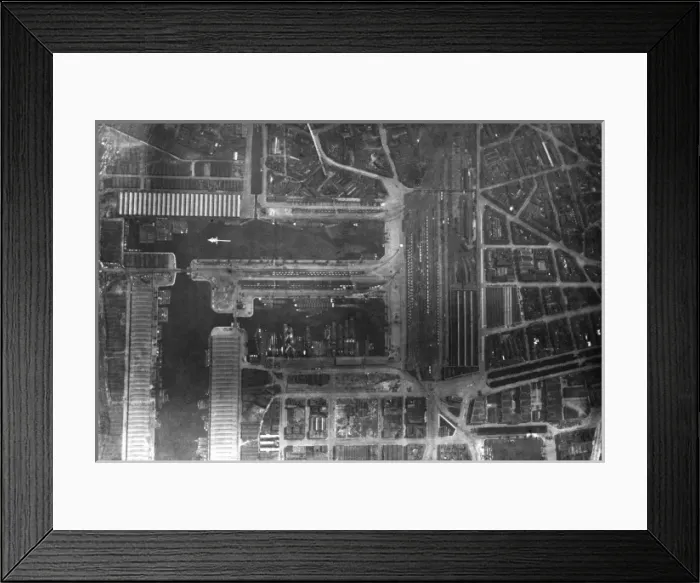Framed Print : Aerial photograph of an urban area with harbour during WW1 Framed Print : Aerial photograph of an urban area with harbour during WW1