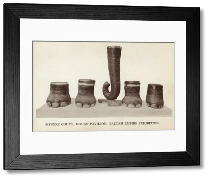 Framed Print : Elephants feet and trunk as furniture items Framed Print : Elephants feet and trunk as furniture items
