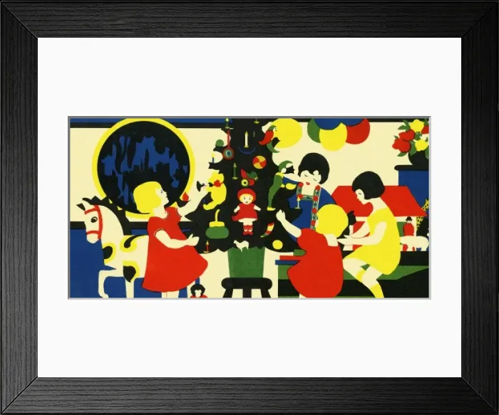 Framed Print : Art deco style children playing round an Xmas tree Framed Print : Art deco style children playing round an Xmas tree