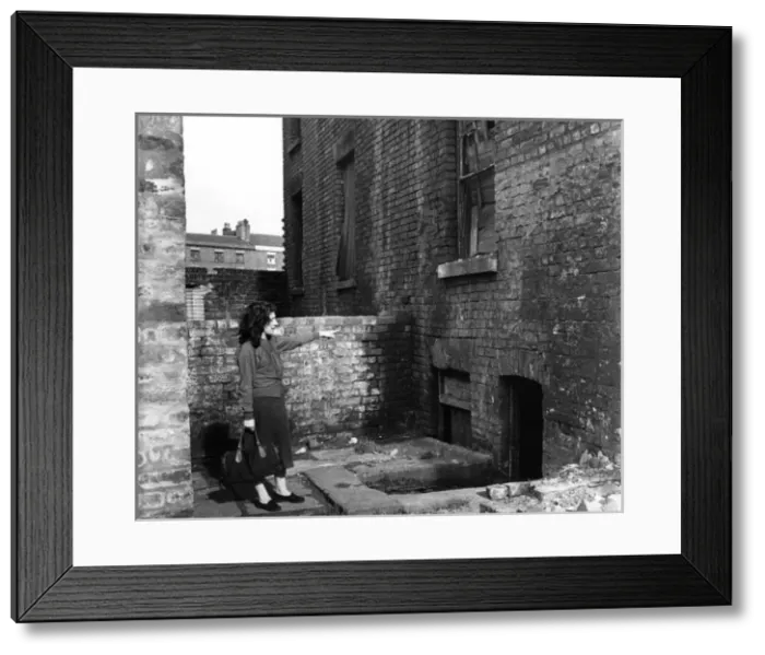 Framed Print : Woman and Liverpool derelict house Framed Print : Woman and Liverpool derelict house