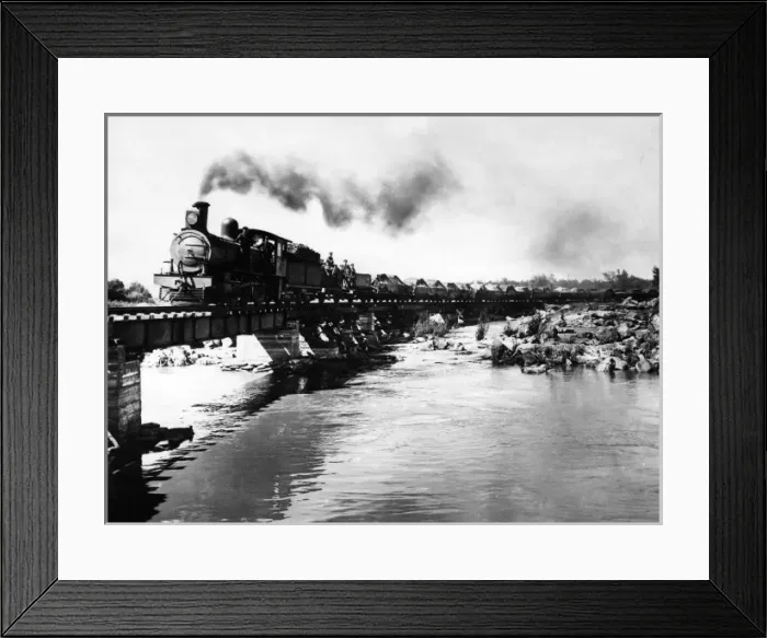 Framed Print : Train crossing Orange River, South Africa, WW1 Framed Print : Train crossing Orange River, South Africa, WW1