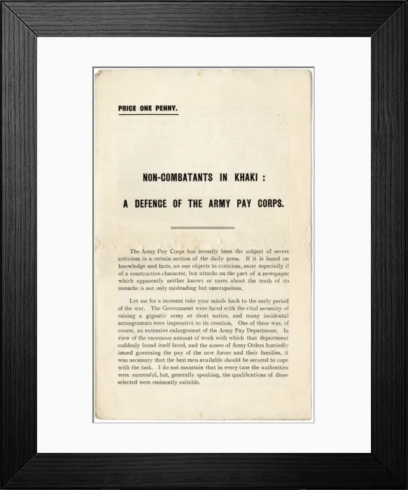 Framed Print : Leaflet, A Defence of the Army Pay Corps Framed Print : Leaflet, A Defence of the Army Pay Corps