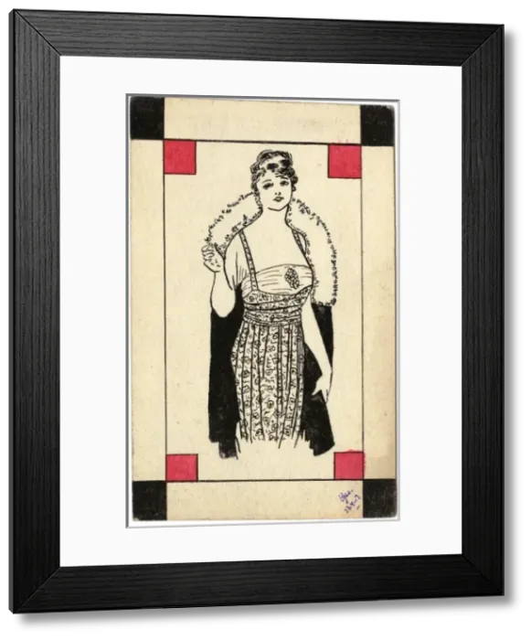 Framed Print : Elegant woman in evening dress by George Ranstead Framed Print : Elegant woman in evening dress by George Ranstead