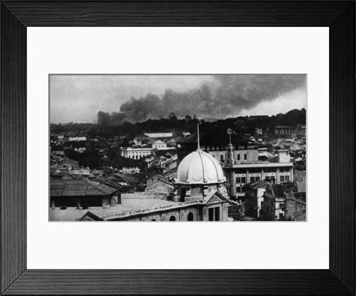 Framed Print : Singapore after air raid Framed Print : Singapore after air raid