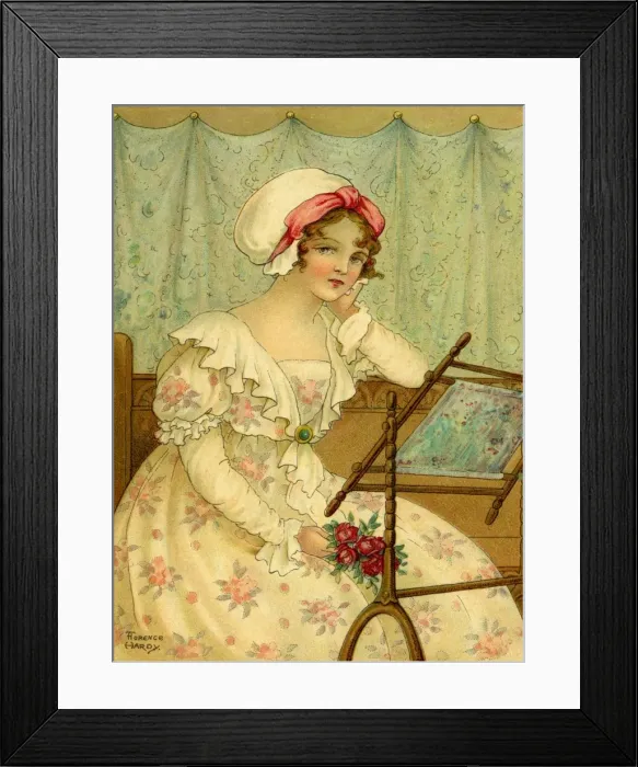 Framed Print : Girl at tapestry frame by Florence Hardy Framed Print : Girl at tapestry frame by Florence Hardy